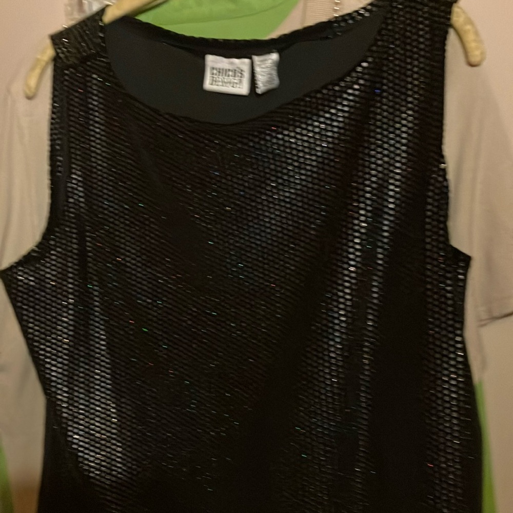 Chico's Black Sequin Sleeveless Tank Top